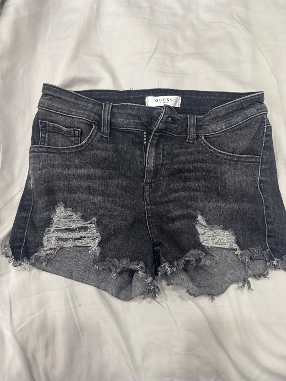 GUESS Black Washed Distressed Denim Shorts